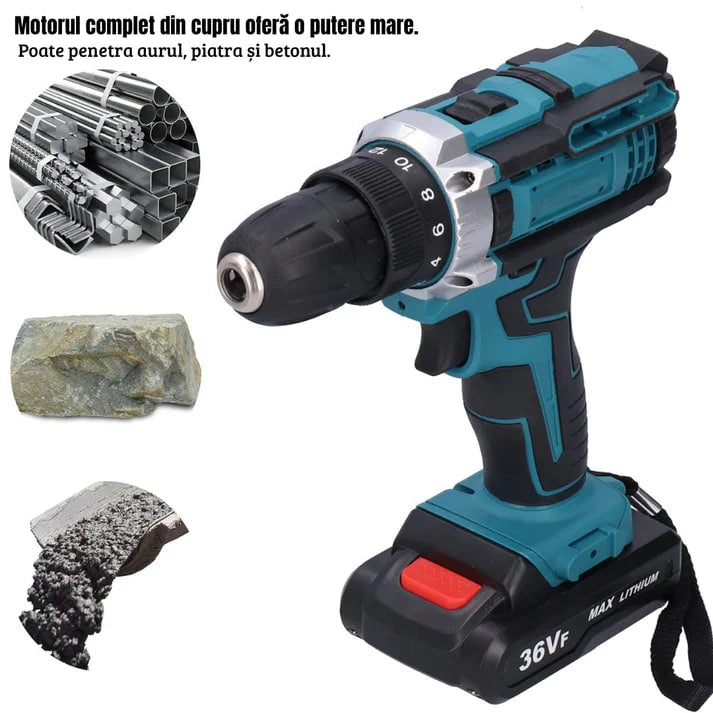 DrillMaster | Elektromos ütvefúró akkumulátorral (Teljes német készlet)